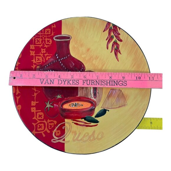 Gregg Gorman Queso Plate 12.25 Fiesta Themed Ceramic Decor Red Yellow Serving - Picture 3 of 3